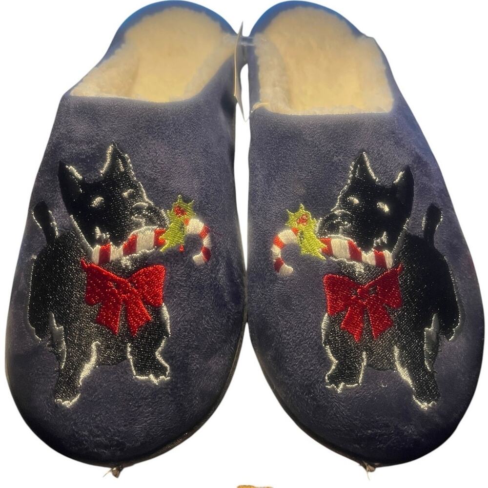 Vera Bradley Scottie Dog Embroidered Navy Slippers Size Small 5-6 NWT